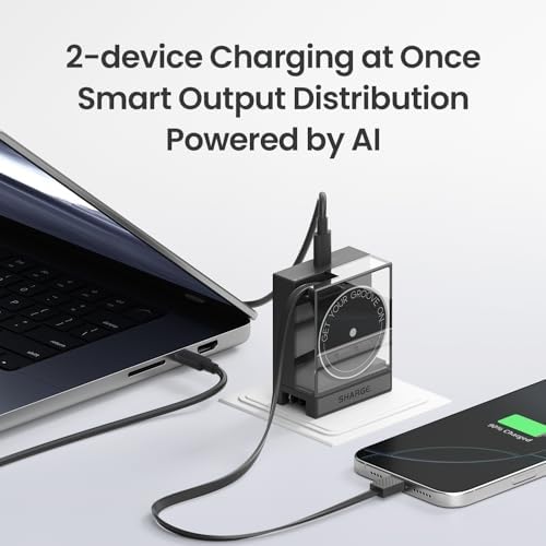 Portable 65 W Ga N Wall Charger with Retractable USB-C Cable | Fast Charging Solution for Mac Book Pro/Air, i Phone 16, Pixelbook & i Pad Pro | Dual-Device Power Delivery | Sleek & Compact Design for On-the-Go Charging