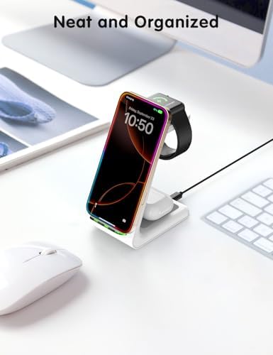 Magnetic Wireless Charging Station for i Phone 15/14/13/12 Pro Max & Apple Devices – Joy Geek 3-in-1 Fast Charger Pad for i Phone, Apple Watch Ultra 9-2, and Air Pods – Compact Design with Enhanced Compatibility and Secure Magnetic Alignment