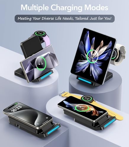 Ultimate 3-in-1 Foldable Wireless Charging Station for Samsung – Fast Charger for Galaxy S25 Ultra, S24/S23/S22/S21, Note 20, Z Flip/Fold 6/5, Galaxy Watch Ultra/7/6/5 Pro & Galaxy Buds – Portable & Sleek Design for Home, Office, Travel