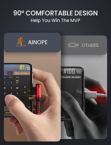 AINOPE Right Angle USB C Cable – 2-Pack (10 ft + 10 ft) Fast Charging 3.1 A Nylon Braided Charger for Enhanced Device Compatibility, Ideal for Gaming and Multitasking, Durable Black Design