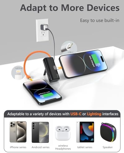 ONES Portable Power Bank 5000 m Ah – Ultra Compact Fast Charger with LED Display for i Phone & Samsung | Mini Backup Battery Pack with Lightning Plug & USB-C Cable | Essential Emergency Phone Charger for On-the-Go Lifestyle
