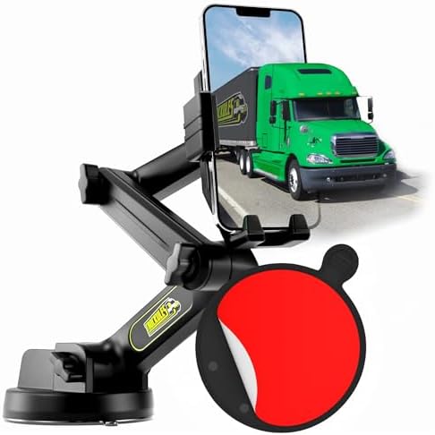 Heavy-Duty Truck Phone Mount with Super Suction Cup – 16.9-Inch Long Arm Device Holder for i Phone & Samsung – Ultimate Stability for Semi-Truck Drivers – Easy Install & Access to Navigation & Hands-Free Calls – Reliable Mobile Accessory for Safe Driving