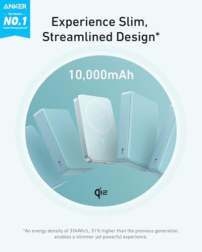 Anker Mag Go 10,000 m Ah Ultra-Slim Magnetic Power Bank – Qi2 Certified 15 W Fast Charger for i Phone 16/15/14/13/12 Series, Ergonomic Design for Effortless Portability and Seamless Charging Experience – Ideal for On-the-Go Lifestyle