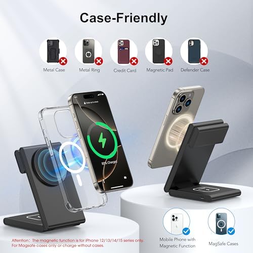 Ultimate 3-in-1 Magnetic Wireless Charging Station – High-Speed 20 W Foldable Charger for i Phone 12-16 Series, Apple Watch 10/Ultra 2, and Air Pods 4 – Portable Travel-Friendly Design with Adapter for Seamless Power Solutions