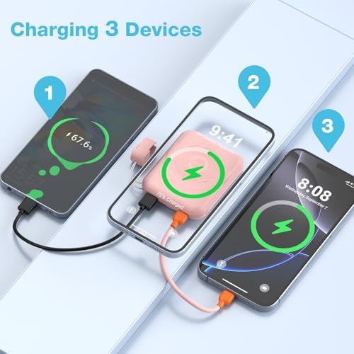 Compact Magnetic Power Bank for i Phone 12-16 | 5000 m Ah Slim Wireless Charger with 20 W Fast Charging, Detachable USB-C & i OS Cable, LED Display | Ultimate Portable Power Solution in Black