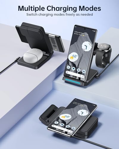 Revolutionary 3-in-1 Foldable Wireless Charger for Google Pixel Devices – Fast Charging Stand for Pixel Watch 3/2, Pixel 9 Pro/XL/9 a/8 Pro/8 a/7 Pro/7 a/6 Pro & Pixel Buds Pro 2 – Compact, Portable Design with Adapter Included – Sleek White Finish for Home or Travel – Ultimate Solution for Efficient Multi-Device Charging