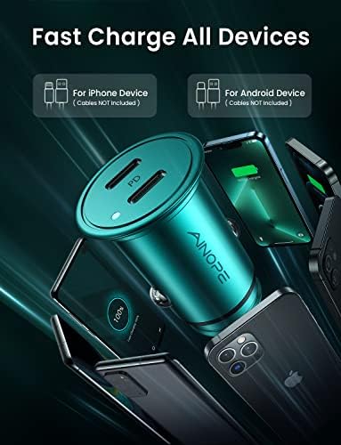 AINOPE 56 W Ultra-Compact USB C Car Charger – Dual USB PD 3.0 Fast Charging Adapter for i Phone 15 Series, Galaxy Devices & i Pad Pro – Travel-Ready Design with Advanced Safety Features for Effortless Power On-the-Go