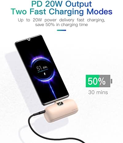 Kuulaa 5000 m Ah USB-C Power Bank with Built-in Plug – PD20 W Fast Charging Battery Pack for i Phone 15/16, Samsung S22/S23 & Android Devices – Compact Design with LCD Display for On-the-Go Convenience and Enhanced Compatibility