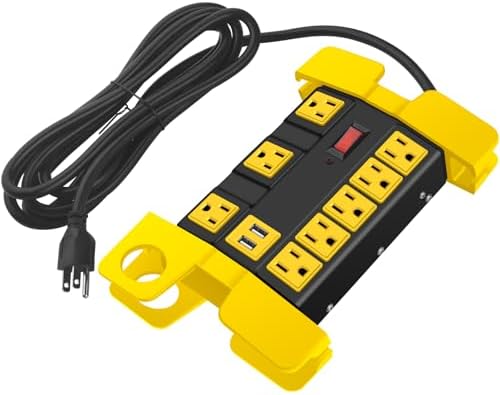 Industrial Heavy Duty Power Strip with 8 Outlets & USB Ports – 2700 Joules Surge Protector for Workshop & Garage – 15 Amp Metal Power Strip with 6 FT Extension Cord for Enhanced Device Compatibility & Fast Charging