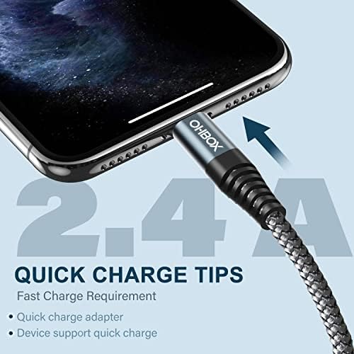 Experience Unmatched Charging Efficiency with the ohbox USB-C to Lightning Cable 3 FT – 3 Pack Fast Charging Braided Cords for i Phone 14/13/12/11 and i Pad – Ultimate Durability and Compatibility for Your Devices