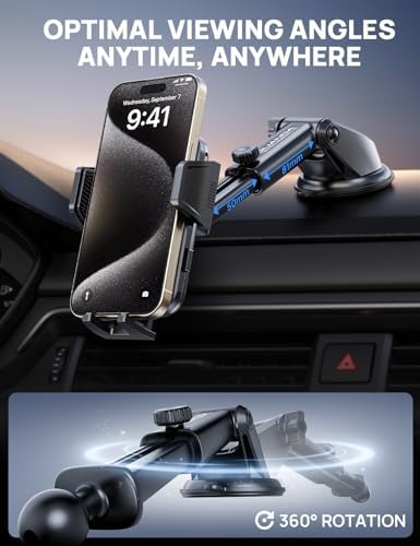 Ultimate Adjustable Windshield Phone Mount for Cars – Military-Grade Suction Cup Holder with Vent Hook, 360° Rotatable Design, Non-Slip Silicone Carbon Fiber for All Smartphone Models – Enhance Your Driving Safety & Hands-Free Convenience