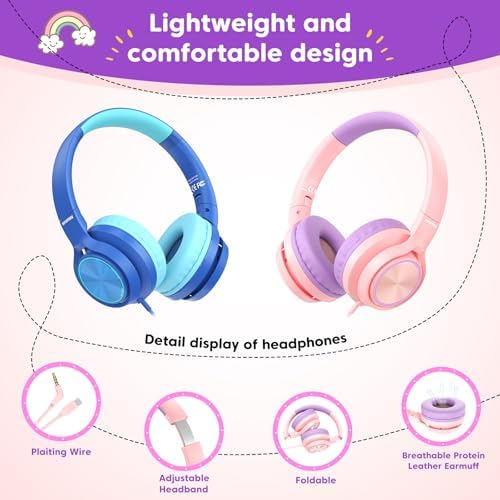 INFURTURE CH5 Kids Headphones – Safe Listening On-Ear Headphones with Volume Limiting Technology for Children, Lightweight and Comfortable Design in Trendy Pink, USB C & 3.5 mm Compatibility for School, Travel, and Home Use – Elevate Your Child’s Audio Experience with Exceptional Sound Quality and Fun