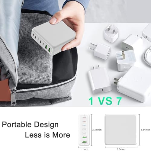 260 W 7-Port USB-C Charging Hub – High-Efficiency Dual 65 W Charger for Mac Book Pro/Air & i Phone 14/13 Series – Smart Power Distribution & Compact Design for Home, Office, and Travel Use – Versatile Fast Charging Station with GAN Technology for All Your Devices