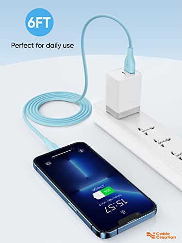Elevate Your Charging Game with the 6 FT USB to Lightning Cable – MFi Certified Liquid Silicone Design for i Phone 14/14 Pro/13/13 Pro/12 Pro Max/12/11/X/XS/XR/8 Plus & Air Pods Pro – Tangle-Free, Fast Charging Convenience in Vibrant Blue