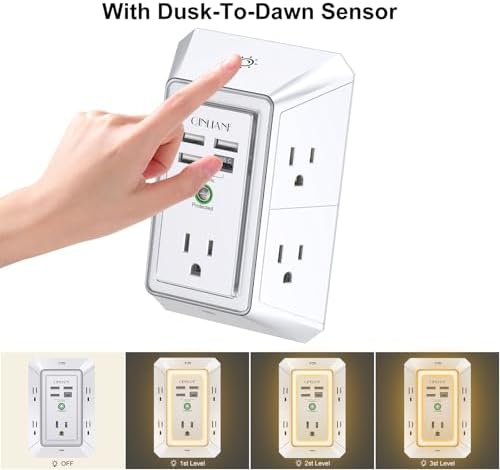 QINLIANF 5-Outlet USB Wall Charger with Surge Protection – 4 USB Ports (4.8 A Total) Power Strip Extender, 3-Sided Design for Easy Access, 1680 J Surge Defense, Compact Multi-Plug Adapter for Home, Travel, and Office Use – Elevate Your Charging Experience with Versatile Compatibility and Safety