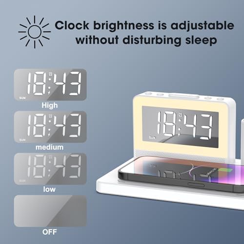 Revolutionize Your Charging Routine with the 7-in-1 Wireless Fast Charging Station – All-in-One Alarm Clock Dock for i Phone, Samsung Galaxy, Apple Watch & Air Pods – Enhanced Speed, Sleek Design, and Safety Features for Ultimate Convenience
