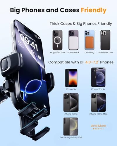 2025 Premium Car Vent Phone Holder Mount for Large Devices – Engineered for i Phone 16 & 15 Pro Max Compatibility, Featuring Ultra-Strong Hook Design and 1.62-Inch Wide Clamp for Secure Fit – Sleek Silicone Black Finish for Modern Vehicles – Effortless Installation with No Vent Damage – Perfect for Road Trips and Daily Commutes