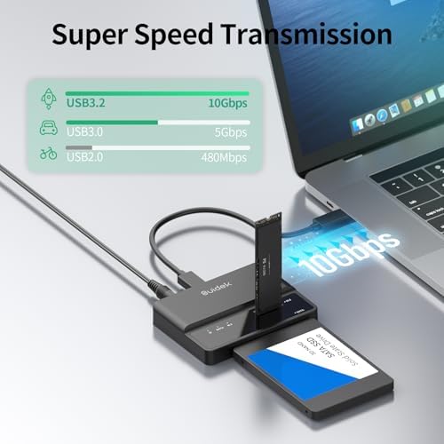 Ultra-Fast 10 Gbps NVMe SSD Enclosure – Tool-Free USB to M.2 & SATA Adapter for M Key & M+B Key Drives – Compact External Hard Drive Reader for 2.5″/3.5″ SSD/HDD – Maximize Storage Speed & Compatibility for Professionals and Tech Enthusiasts