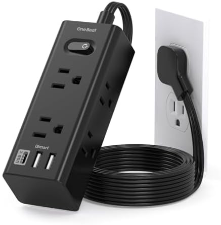 5 Ft Versatile Power Strip with 6 AC Outlets & 3 USB Ports, including USB-C – Compact Flat Plug Extension Cord for Efficient Charging in Dorm Rooms, Travel, and Home Offices – Surge Protector for Enhanced Device Safety and Connectivity