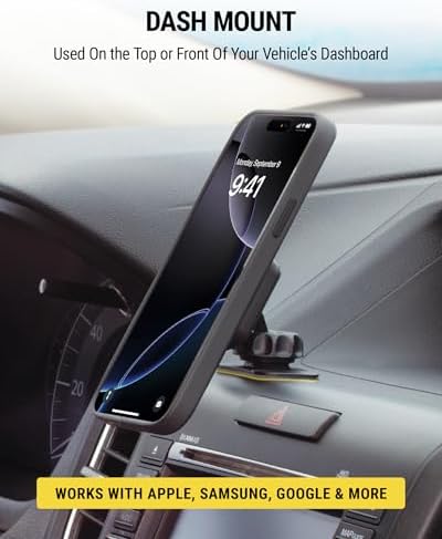 Scosche MXDM Ultra-Strong Magnetic Car Phone Holder – Secure Dashboard Mount for i Phone, Samsung & All Smartphones – Effortless Hands-Free Navigation & Enhanced Driving Safety with Durable Metal Plate