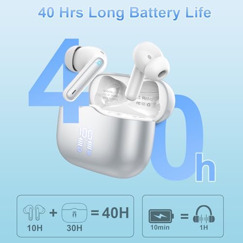 Elevate Your Sound Experience with Next-Gen Bluetooth 5.4 Wireless Earbuds – Premium Hi-Fi Audio Quality, 40-Hour Battery Life, and Advanced 4-Microphone Noise Cancellation for Crystal-Clear Calls – Rugged IP7 Waterproof Design in Sleek Dark Grey for Stylish Durability