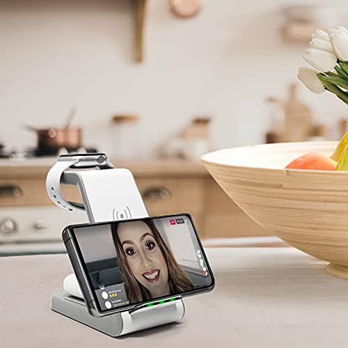 Aduro Power Up Trinity Pro 3-in-1 Wireless Charging Station for Apple Devices – Ultimate Fast Qi Charging Dock for i Phone 12/11/SE, Apple Watch & Air Pods – Sleek Design with Enhanced Safety Features for Efficient Power Management and Organized Device Storage