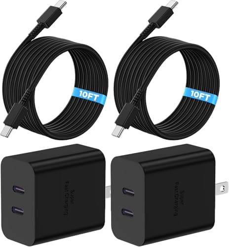Dual 45 W Fast Charging Block Set with 10 ft USB-C to C Cables – Ultimate Power Solution for Samsung Galaxy S25/S24/S23+/S22+ and More – High-Efficiency Adapter for Android Devices, Perfect for Home Use and Travel Convenience