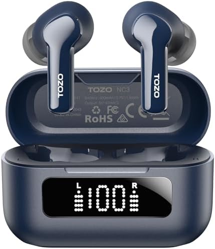 TOZO Elite Hybrid Active Noise Cancelling Wireless Earbuds – Cutting-Edge 6-Microphone AI Technology for Enhanced Call Clarity, 55-Hour Extended Battery Life, Customizable 32 EQ Settings via App, Bluetooth 5.3 for Fast Connectivity, IPX8 Waterproof for All-Weather Use, Ergonomically Designed for Comfort and Secure Fit