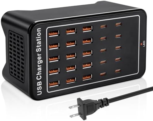 MIXILIN 25-Port USB A & C Fast Charging Station – 125 W Multi-Device Power Hub for Ultimate Compatibility with Smart Devices – Sleek Black Design for Efficient Charging in Homes and Offices – Intelligent Power Distribution for Enhanced Performance