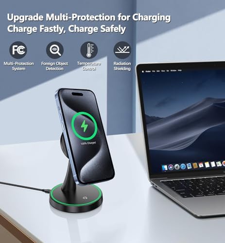 Efficient Magnetic Wireless Charging Stand – 15 W Fast Mag Safe Charger for i Phone 16 Series & Earlier, Sleep-Friendly Indicator Light, Sleek Design, Enhanced Compatibility & Quick Charge for Air Pods – Ultimate Cordless Convenience
