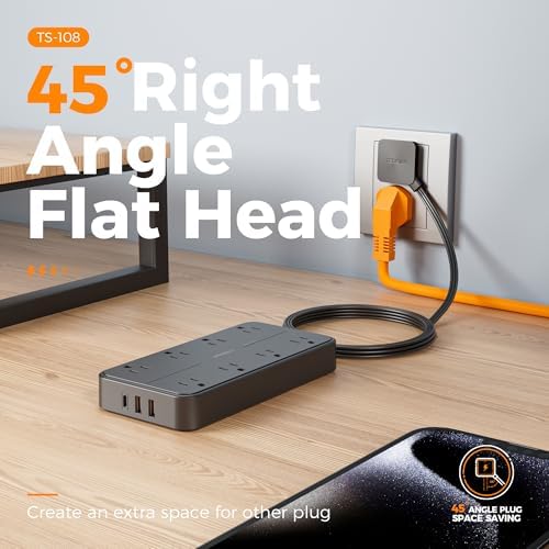 TESSAN 8-Outlet Surge Protector Power Strip with 3 USB Ports (1 USB-C) – 1080 Joules of Safety, Wall-Mountable Extension Cord for Home, Office, and Dorm – Ultimate Charging Hub for Multiple Devices and Enhanced Protection