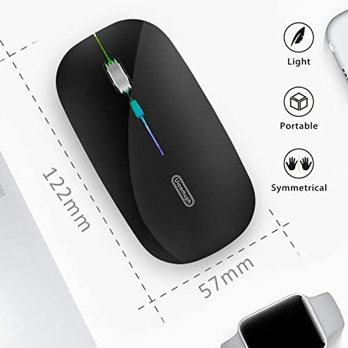 Uiosmuph G12 Slim Rechargeable LED Wireless Silent Mouse – Ultra-Portable USB Optical Computer Accessory with Type C Adapter for Seamless Compatibility and Noise-Free Operation in Blackish Green