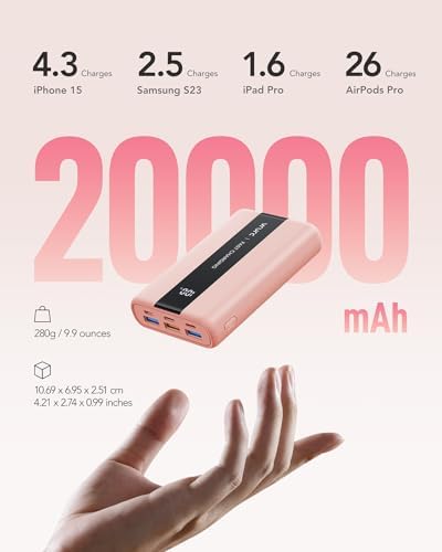 Ultra-Reliable VRURC 20,000 m Ah Portable Power Bank – Fast Charging Battery Pack with 4 USB Outputs and 3 Input Options for Ultimate Device Compatibility – Compact Travel Essential for i Phone, Samsung, and Android Users – Durably Designed for On-the-Go Charging Needs