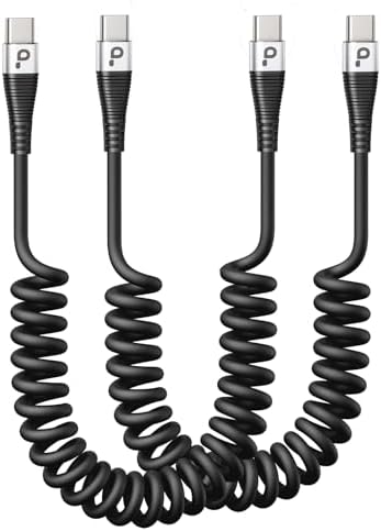 Coiled USB C to USB C Charger Cable 2-Pack (3 FT) – Fast Charging for i Phone 16/15/15 Pro/15 Plus/15 Pro Max & Samsung Galaxy S23 – Tangle-Free Design for Effortless Use in Car or Home – Durable, Flexible Power Solution for All USB C Devices