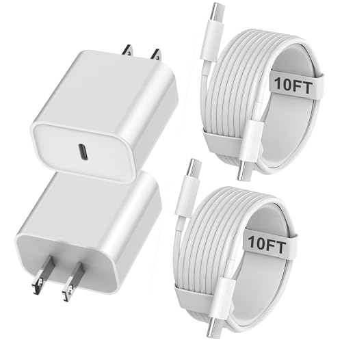 Ultra-Fast 20 W i Phone 16/15 Charger Bundle – 2-Pack 10 FT Extra Long USB-C Cables & Compact Wall Adapter for Enhanced Charging Convenience with i Pad Compatibility – Durable, High-Performance Charging Solution for Home & Office Use