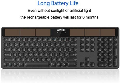 Revolutionize Your Workspace with the Arteck Solar Wireless Keyboard – Full-Sized Comfort, Eco-Friendly Solar Recharge, and Seamless Compatibility for All Your Devices Including Windows 10 & Smart TVs – Enjoy Effortless Typing with Ergonomic Design and Quiet Keys for a Clutter-Free Experience