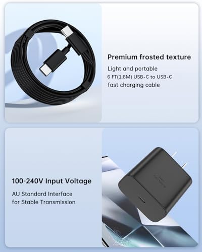 Dual-Pack 45 W USB C Fast Charger for Samsung Devices – Lightning-Fast Charging with 6 FT Type C Cables for Galaxy S25 Ultra/S24/S23/Z Fold 5/Z Flip 5 – PPS Technology for Enhanced Power Delivery – Compact, Reliable, and Portable Charging Solution