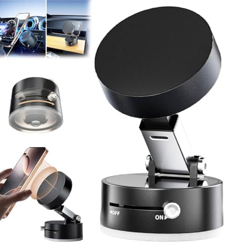 Vacuum Magnetic Suction Phone Holder, Adjustable and Foldable Car Mount, Strong Magnetic Car Phone Holder for Phone16/15/14/13/12,for Shower/Car/Mirror/Smooth Surfaces (Black) – Enhanced Compatibility and Speed