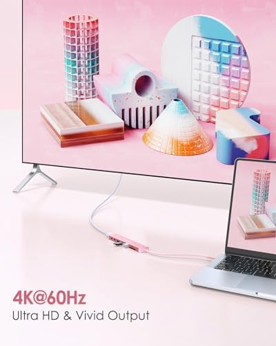 LENTION Rose Gold 8-in-1 USB-C Hub: Ultimate Connectivity for Mac Book Pro & Surface with 4 K HDMI, 100 W Power Delivery, and 5 Gbps Data Transfer – Perfect Accessory for Busy Professionals Seeking Efficiency and Style