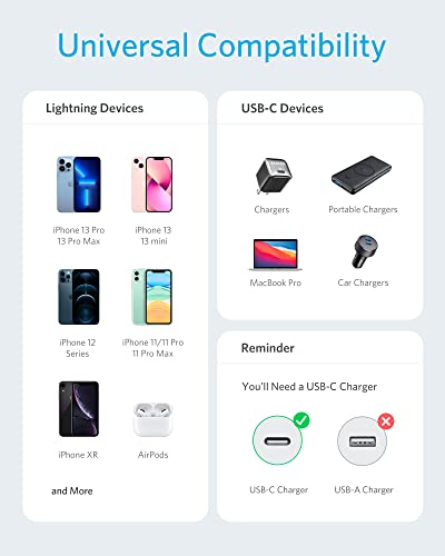 Anker 6 ft USB C to Lightning Cable – MFi Certified Fast Charging Cable for i Phone 13 Pro, 12 Pro Max & Air Pods Pro – Durable Design with Power Delivery Support – Tangle-Free Connectivity for Effortless Use