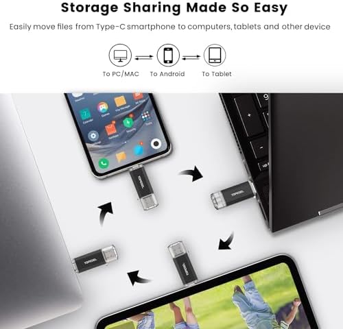 TOPESEL 64 GB Dual Type C USB Flash Drive – High-Speed 2-in-1 Thumb Drive with USB 3.0/3.1 Gen1 Compatibility, LED Indicator, and Portability for Effortless File Sharing Between PCs and Smartphones – Ideal for All Your Data Storage Needs