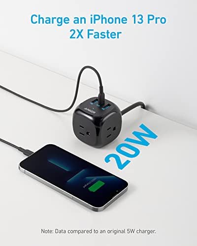 Anker 321 Power Strip: 20 W USB-C Fast Charger, 3 AC Outlets, 5 ft Extension Cord for i Phone 15 Series – Ideal Power Solution for Dorm Rooms & Home Offices with Enhanced Surge Protection and Efficient Power Delivery