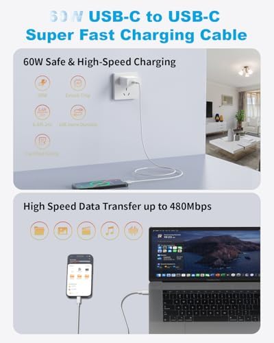 Ultimate 20 W PD USB-C Charger Duo with 6.6 ft Type C Cables – Fast Charging for i Phone 16/15, Galaxy S24/S25, Pixel 8/9 & More – Compact Design with Advanced Safety Features for Maximum Device Compatibility & Efficiency