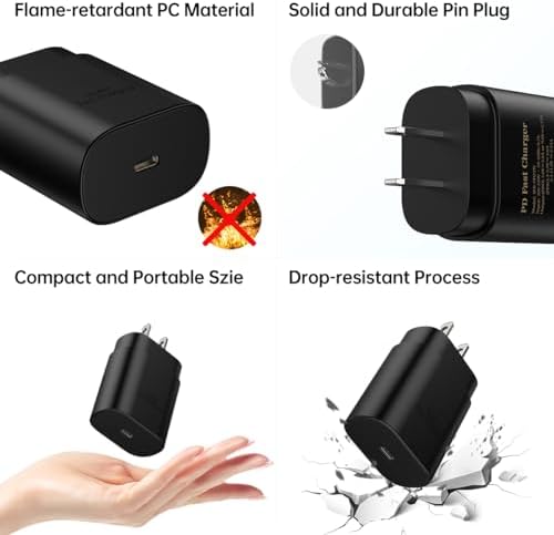 25 W Ultra-Fast Type C Wall and Car Charger Combo for Samsung Galaxy S25, S24, S23, S22, i Phone 16/15 Pro Max, Pixel 8/7/6 a – High-Speed USB-C Charging Kit with Premium Cable for Maximum Device Compatibility and Rapid Power Delivery
