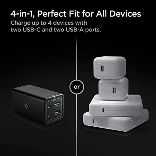 Spigen 120 W Ga N III 4-Port USB C Charging Station – Ultimate Fast Charging Solution for Mac Book, i Pad, i Phone 16/15/14/13, HP, Dell XPS & More | High-Efficiency Multi-Device Power Hub with Compact Design for Home & Travel