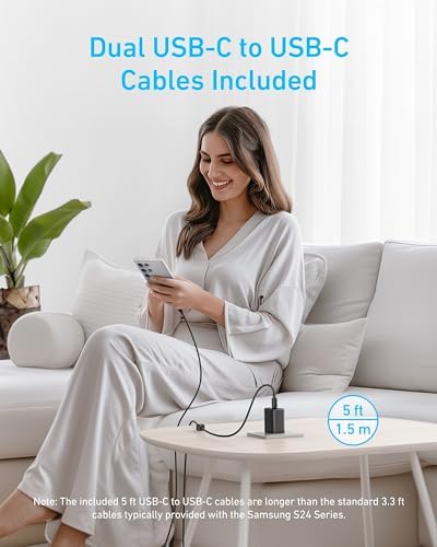 Anker 45 W USB-C Fast Charger with 5 ft Cable – Advanced PPS Technology for Rapid Charging of i Phone 16/15, i Pad, and Galaxy S24 Ultra – Optimal Device Protection and Travel-Friendly Design for Home and On-the-Go Charging