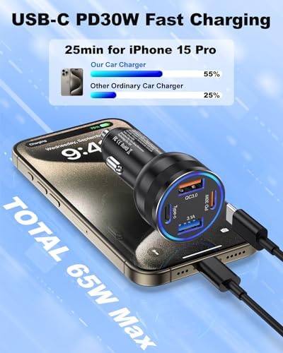 Agtray 2 Pack 65 W Fast USB-C Car Charger – Dual Port PD3.0 & QC3.0 Cigarette Lighter Adapter for i Phone 16, 15, 14, 13, 12 Pro Max, i Pad, Galaxy S25, S24, S23 – Multi-Device Rapid Charging with Enhanced Compatibility for On-the-Road Convenience