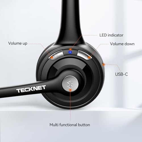 TECKNET Over-Ear Bluetooth Headphones – 65-Hour Playtime, Advanced Noise Cancellation, and Customizable EQ for Superior Sound Quality – Ultra-Comfort Memory Foam Ear Cups for Travel, Office, and Everyday Use – Wireless Headset with Built-In Microphone for Seamless Connectivity