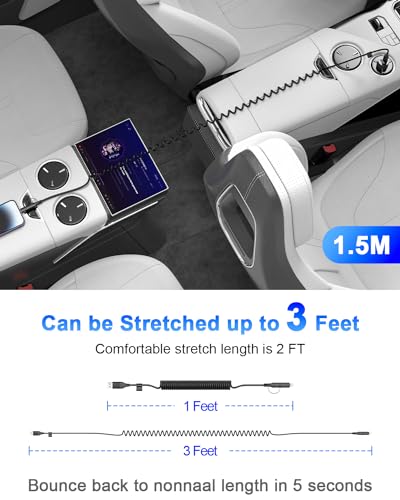 Versatile 4-in-1 Coiled USB C and Lightning Cable for i Phone 15 and 16 – 3 FT Fast Charging Car Charger Cord with 60 W Power Output, Stylish Pink Design, Compatible with Car Play and Android Auto for Ultimate Convenience and Enhanced Connectivity