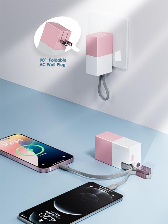 Sleek 5000 m Ah Pink Power Bank with Built-in Charging Cable & AC Plug – Ultra-Compact 22.5 W Fast Charging Solution for Travelers – Lightweight Mini Portable Charger Compatible with Samsung & More – Effortless Power for Daily Adventures and On-the-Go Use